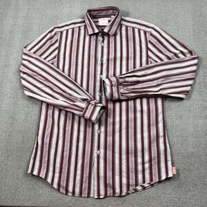 Thomas Pink Shirt Size 16-41 Red Striped Button Up Long Sleeve Luxury Casual Men